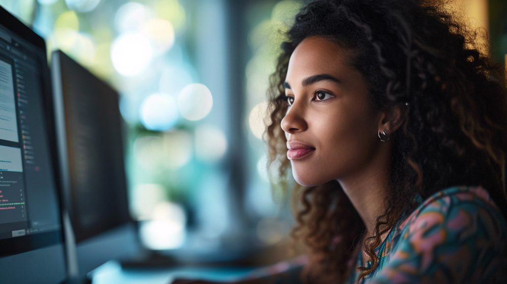 woman looking at a screen